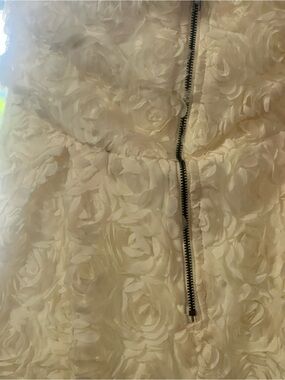 Strapless crème Floral Rosette Dress with Exposed Zip